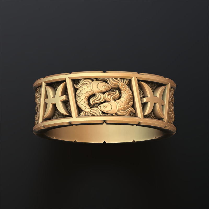 Horoscope Pisces Ring v2 3D print model 3D 프린트 모델 .c4d .max .obj .3ds .fbx .stl .blend