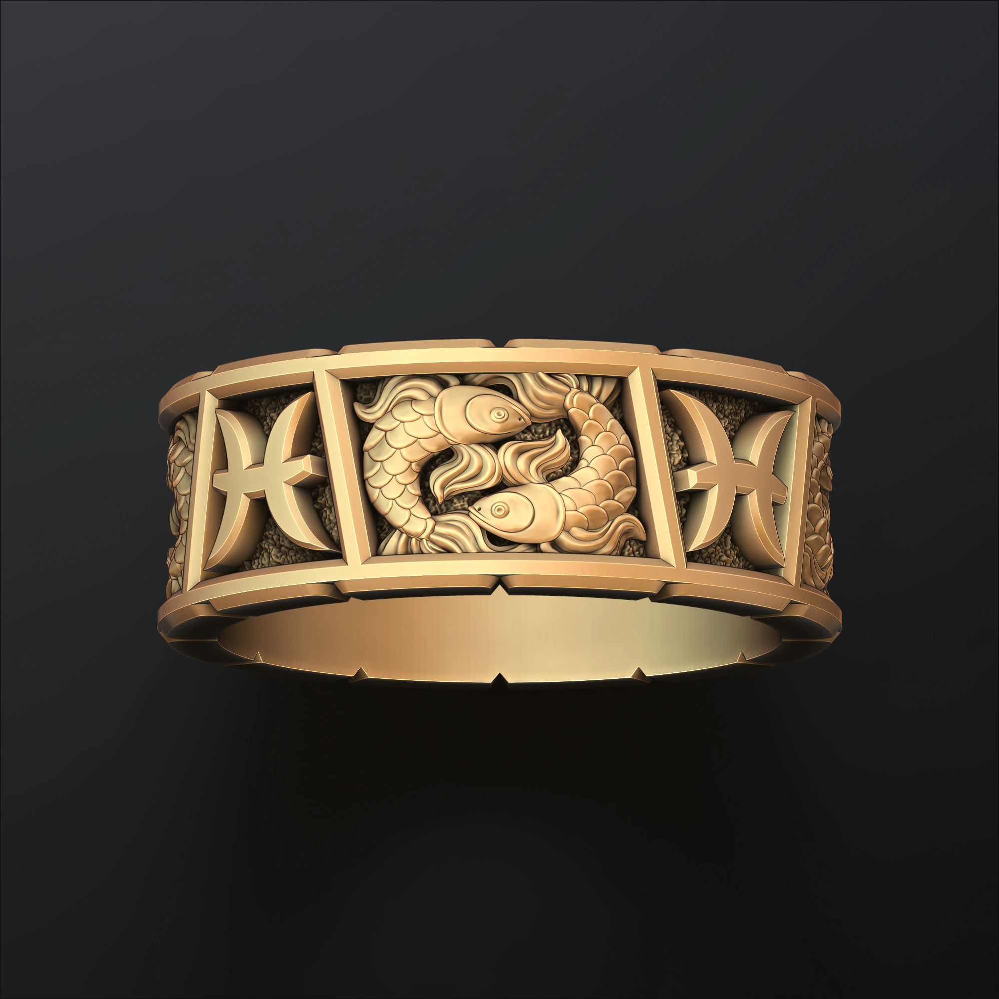Horoscope Pisces Ring v2 3D print model 3D Print Model .c4d .max .obj .3ds .fbx .stl .blend 