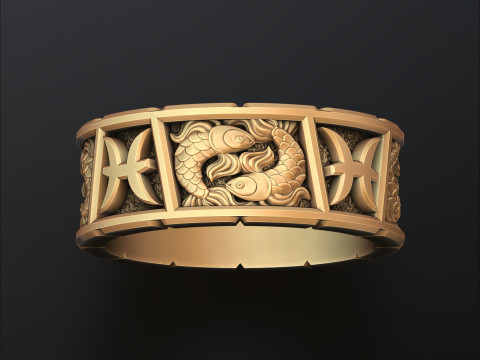Horoscope Pisces Ring v2 3D print model 3D Принт Модель