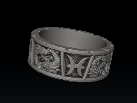 Horoscope Pisces Ring v2 3D print model 3D 프린트 모델