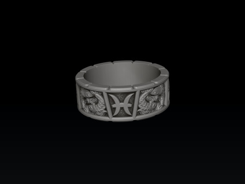 Horoscope Pisces Ring v2 3D print model 3D 프린트 모델