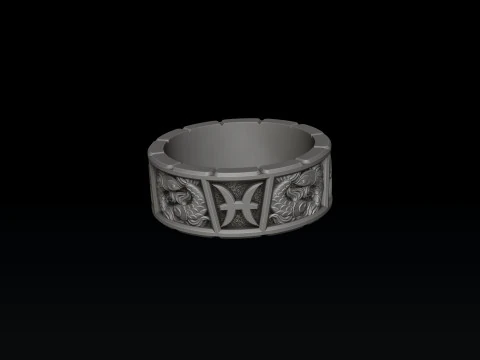 Horoscope Pisces Ring v2 3D print model 3D Print Model