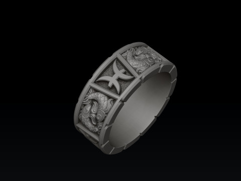 Horoscope Pisces Ring v2 3D print model 3D 프린트 모델