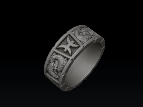Horoscope Pisces Ring v2 3D print model 3D Print Model