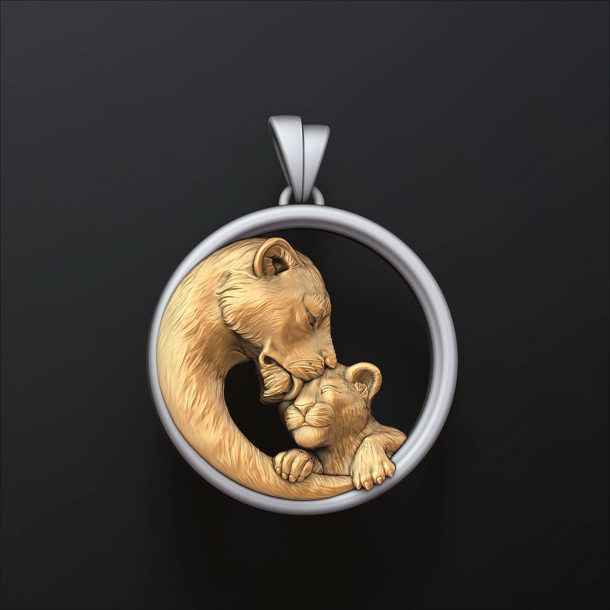Lioness With Cub Pendant 3D print model 3D Print Model .c4d .max .obj .3ds .fbx .stl .blend 