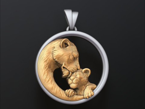 Lioness With Cub Pendant 3D print model 3D-Druckmodell