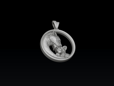 Lioness With Cub Pendant 3D print model Modelo de Impressão 3D