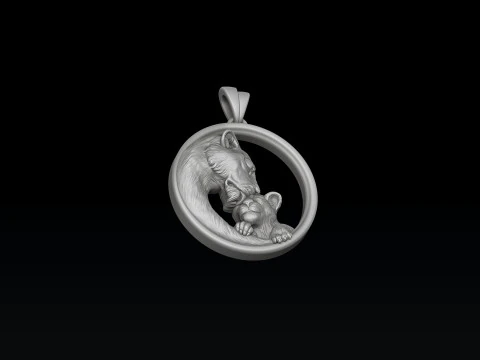 Lioness With Cub Pendant 3D print model 3D Print Model