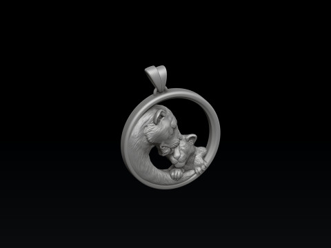 Lioness With Cub Pendant 3D print model Modelo de Impressão 3D
