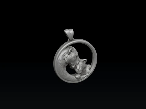Lioness With Cub Pendant 3D print model 3D Print Model