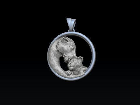 Lioness With Cub Pendant 3D print model Modelo de Impressão 3D
