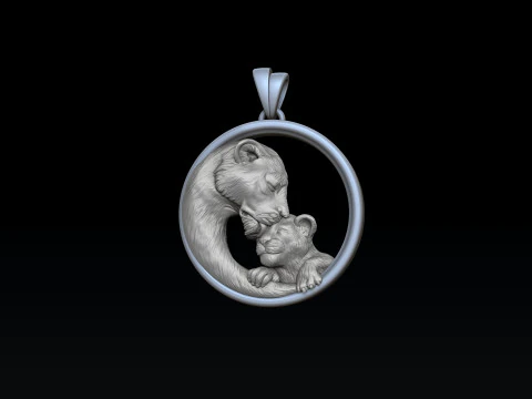 Lioness With Cub Pendant 3D print model 3D Print Model