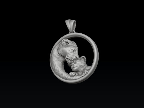 Lioness With Cub Pendant 3D print model Modelo de Impressão 3D