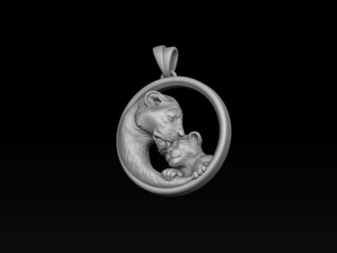 Lioness With Cub Pendant 3D print model 3D Print Model
