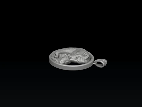 Lioness With Cub Pendant 3D print model 3D Print Model