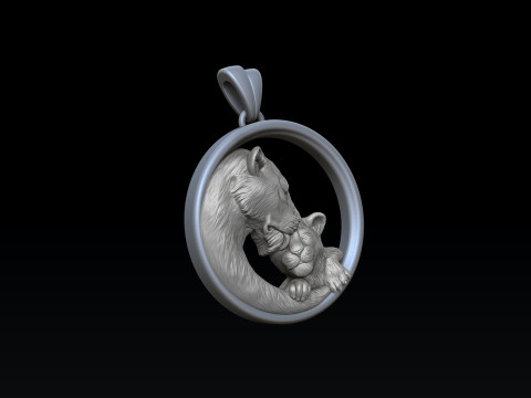 Lioness With Cub Pendant 3D print model Modelo de Impressão 3D