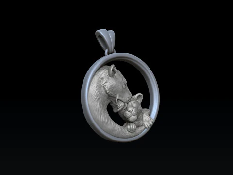 Lioness With Cub Pendant 3D print model 3D Print Model