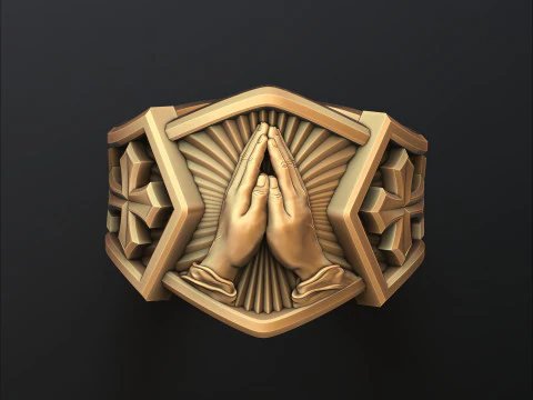 祈りの手のリング 3D プリントモデル 3Dプリントモデル