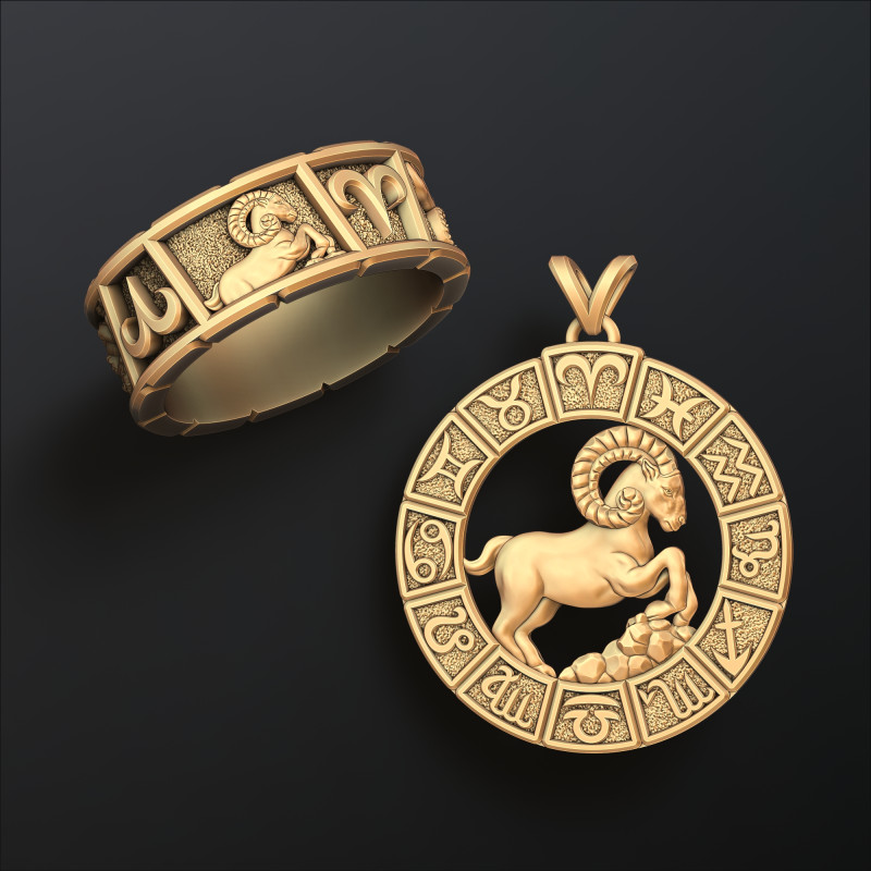 Horoscope Aries Ring Pendant v2 Collection 3Dプリントモデル .c4d .max .obj .3ds .fbx .stl .blend