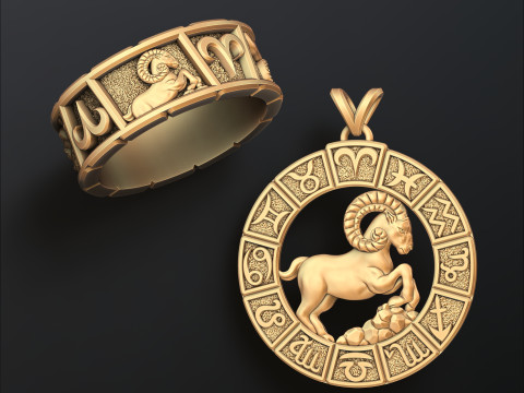 Horoscope Aries Ring Pendant v2 Collection 3D Print Model