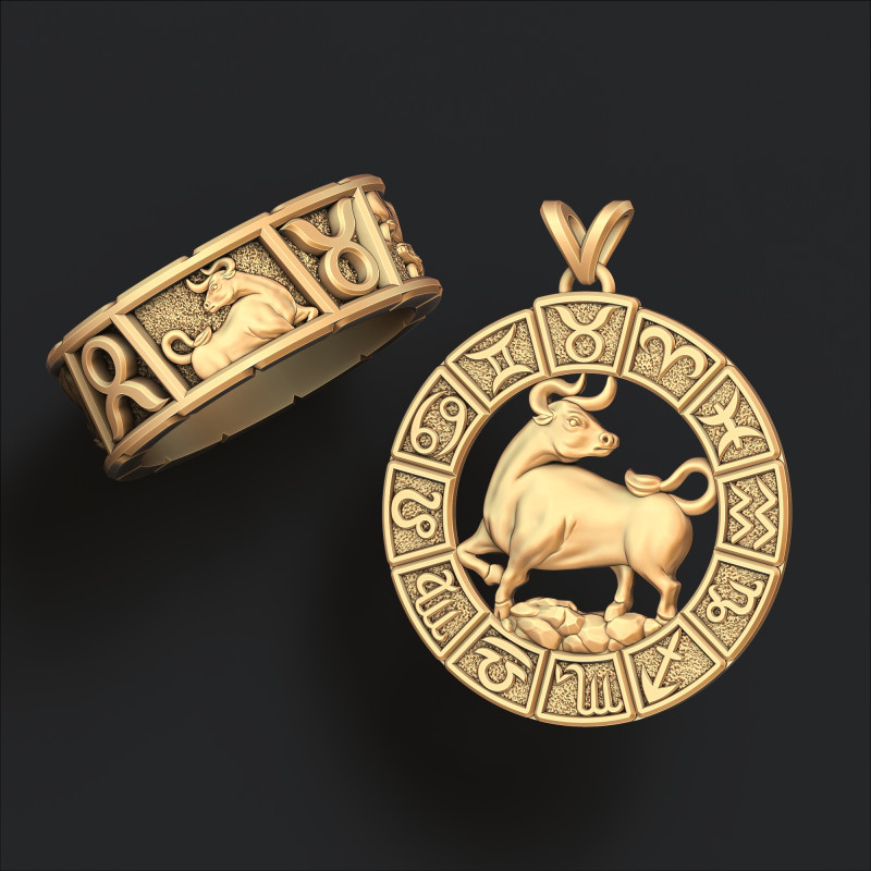 Horoscope Taurus Ring Pendant v2 Collection 3Dプリントモデル .c4d .max .obj .3ds .fbx .stl .blend 
