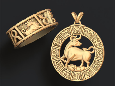 Horoscope Taurus Ring Pendant v2 Collection 3D Print Model