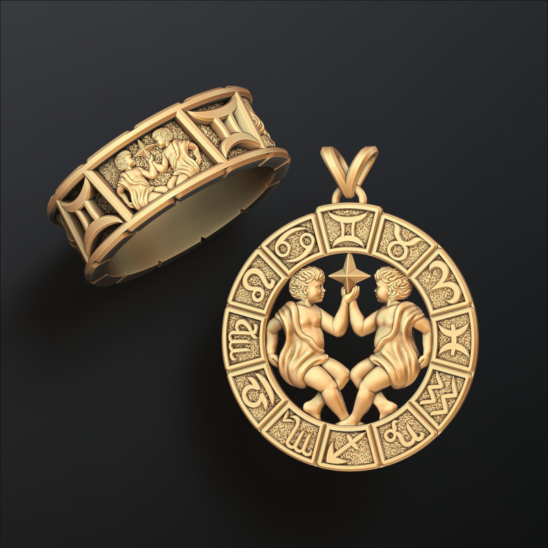 Horoscope Gemini Ring Pendant v2 Collection 3D Print Model .c4d .max .obj .3ds .fbx .stl .blend