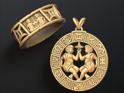 Horoscope Gemini Ring Pendant v2 Collection 3D प्रिंट मॉडल