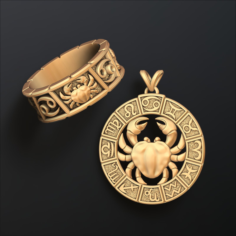 Horoscope Cancer Ring Pendant v2 Collection Modelo de Impressão 3D .c4d .max .obj .3ds .fbx .stl .blend