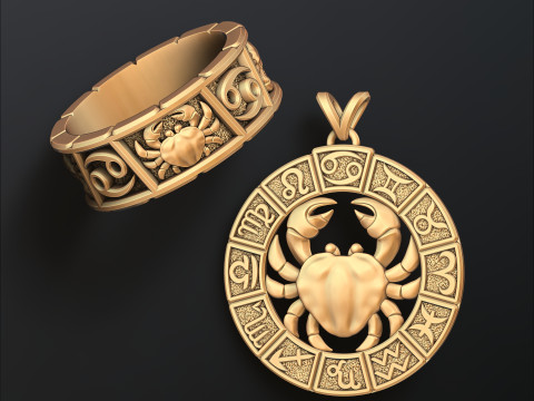 Horoscope Cancer Ring Pendant v2 Collection 3D Print Model