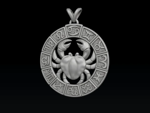 Horoscope Cancer Ring Pendant v2 Collection 3D Print Model