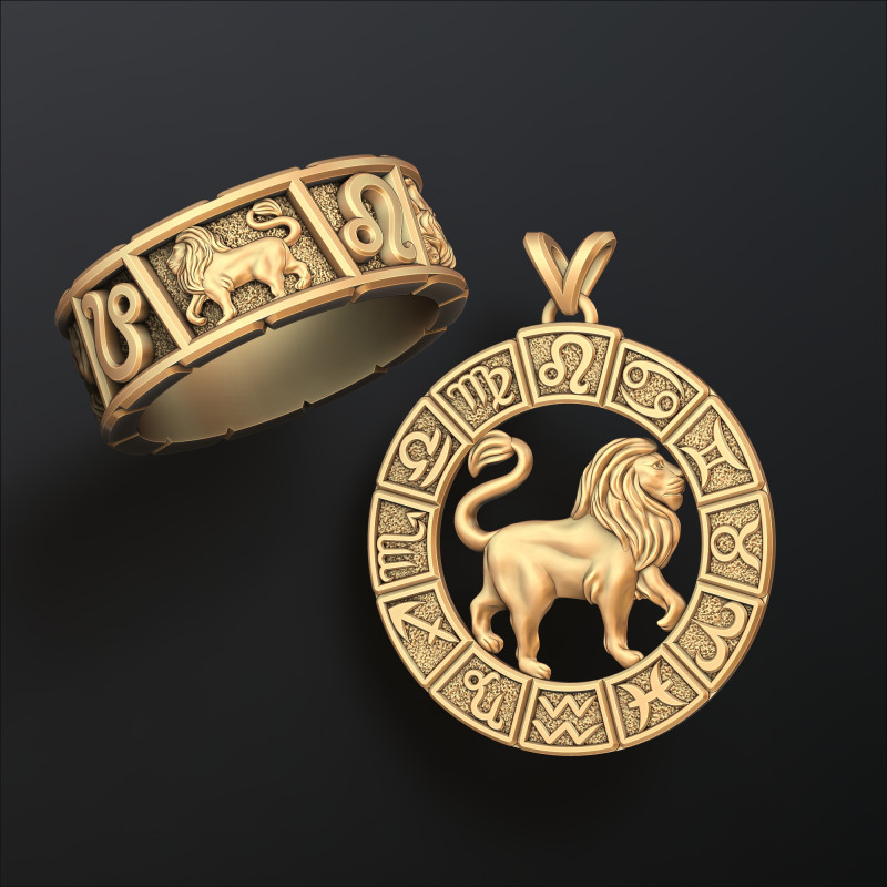 Horoscope Leo Ring Pendant v2 Collection Modèles 3D en vedette .c4d .max .obj .3ds .fbx .stl .blend 