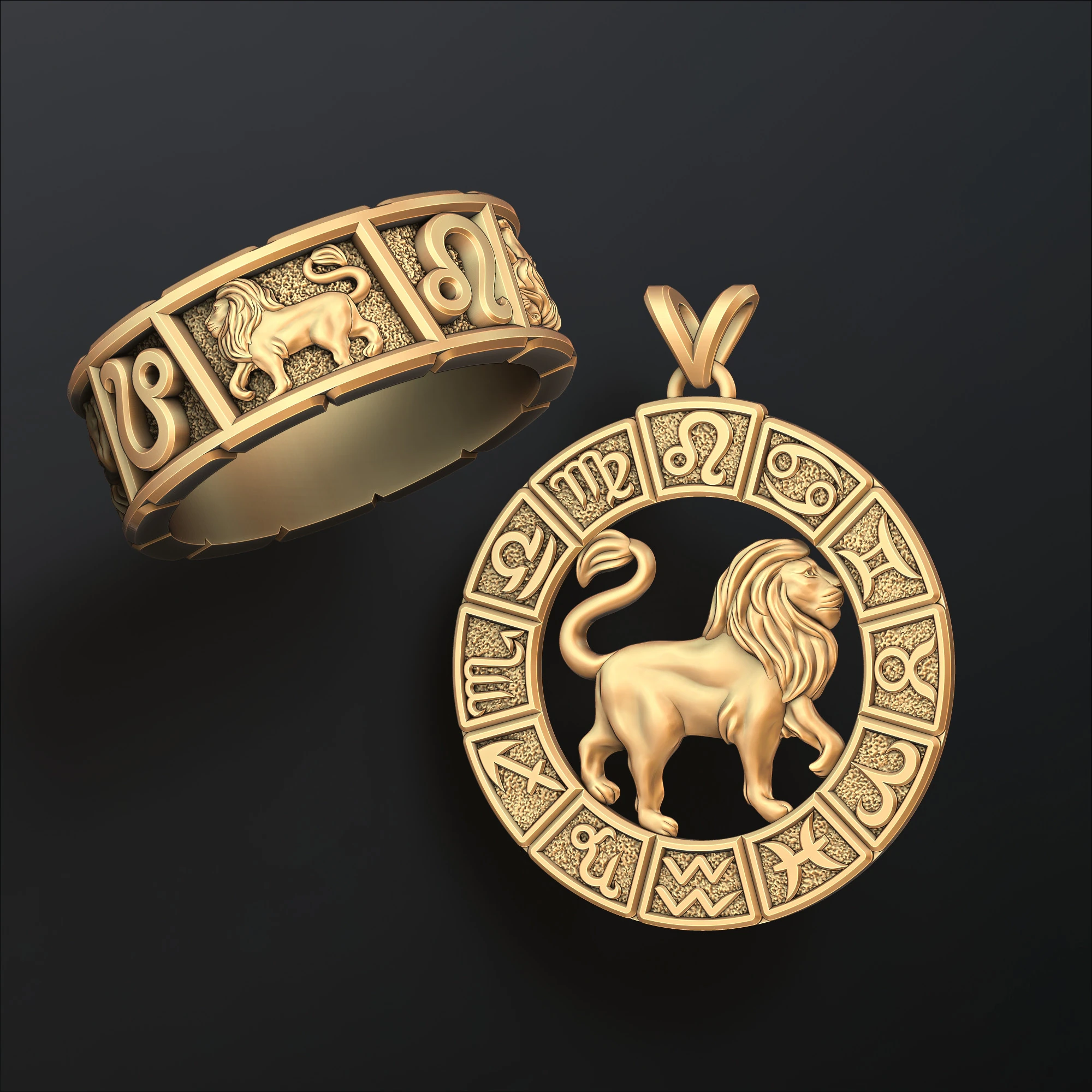 Oroscopo Leone Anello Pendente Collezione v2 Modello di stampa 3D .c4d .max .obj .3ds .fbx .stl .blend 