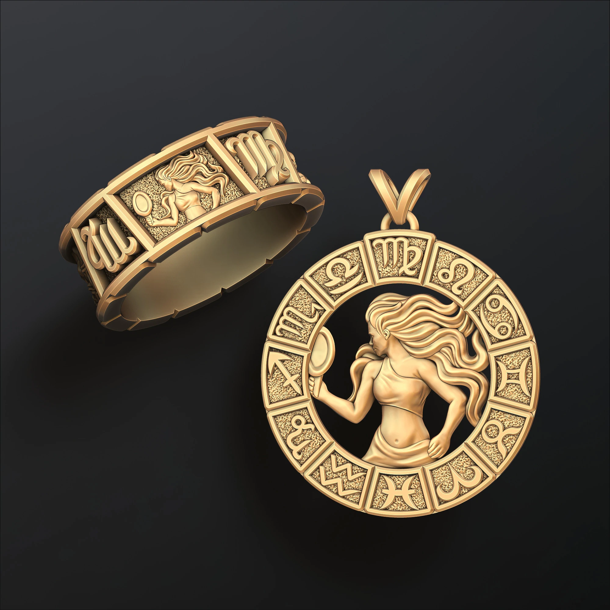 Horoscope Virgo Ring Pendant v2 Collection 3D Print Model .c4d .max .obj .3ds .fbx .stl .blend 