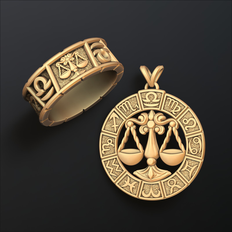 Horoscope Libra Ring Pendant v2 Collection 3D 打印模型 .c4d .max .obj .3ds .fbx .stl .blend 