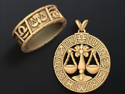 Horoscope Libra Ring Pendant v2 Collection 3D Baskı Modeli