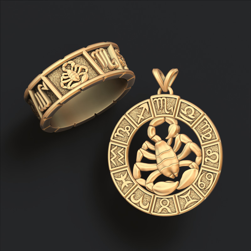 Horoscope Scorpio Ring Pendant v2 Collection Modelo de impresión 3D .c4d .max .obj .3ds .fbx .stl .blend