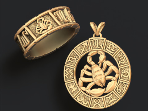 Horoscope Scorpio Ring Pendant v2 Collection 3D Print Model