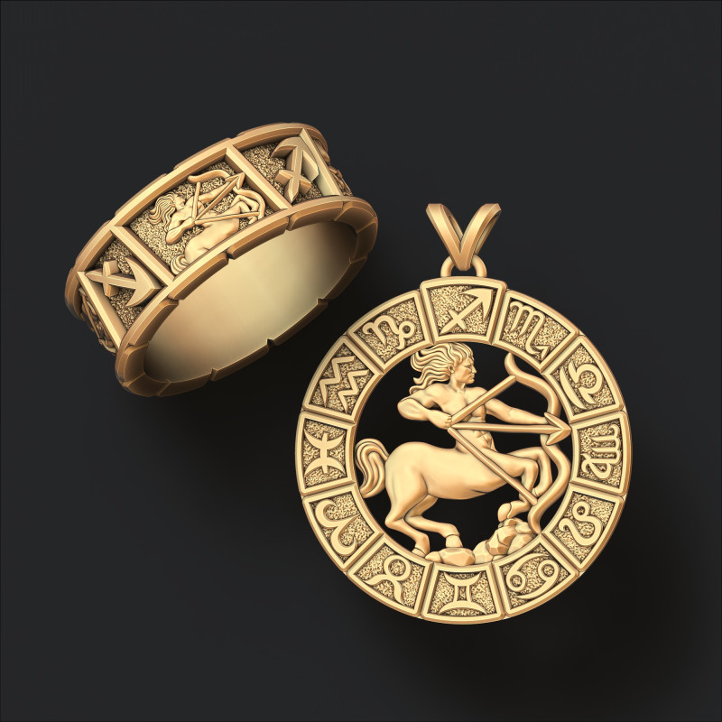 Horoscope Sagittarius Ring Pendant v2 Collection Modelo de Impressão 3D .c4d .max .obj .3ds .fbx .stl .blend