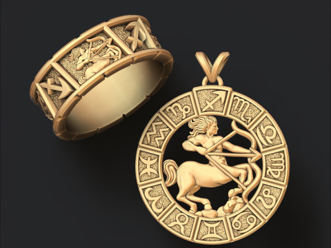 Horoscope Sagittarius Ring Pendant v2 Collection 3D Baskı Modeli