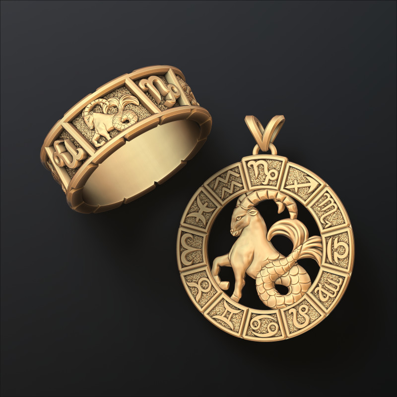 Horoscope Capricorn Ring Pendant v2 Collection 3D 프린트 모델 .c4d .max .obj .3ds .fbx .stl .blend
