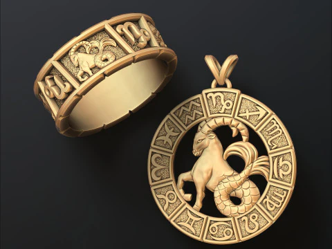 Horoskop Koziorożec Zawieszka Pierścień v2 Kolekcja Model do druku 3D