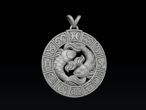 Horoscope Pisces Ring Pendant v2 Collection 3D Print Model