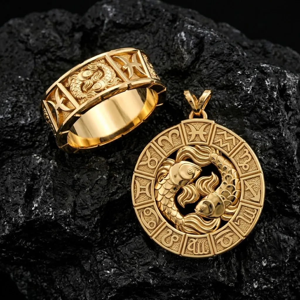 Horoscope Pisces Ring Pendant v2 Collection 3D Print Model .c4d .max .obj .3ds .fbx .stl .blend 