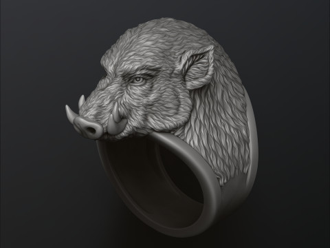 Wild Boar Ring 3D print model 3D printmodel