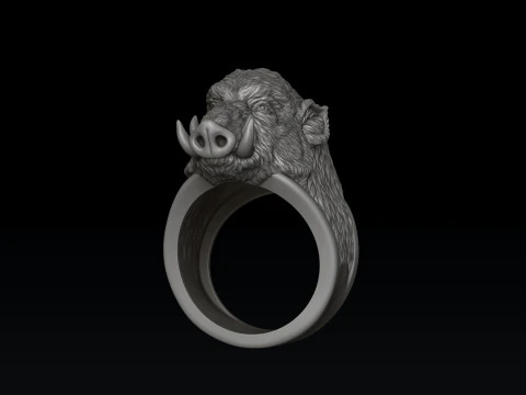 Wild Boar Ring 3D print model 3D Print Model