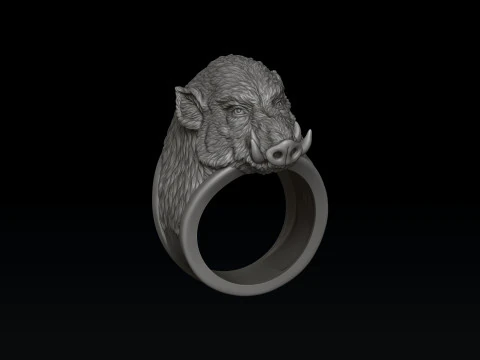Wild Boar Ring 3D print model 3D Print Model