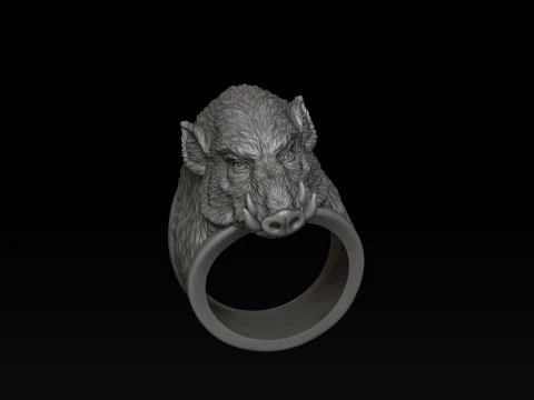 Wild Boar Ring 3D print model 3D Print Model