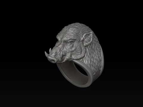 Wild Boar Ring 3D print model 3D Print Model