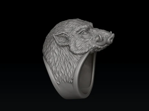 Wild Boar Ring 3D print model 3D Print Model
